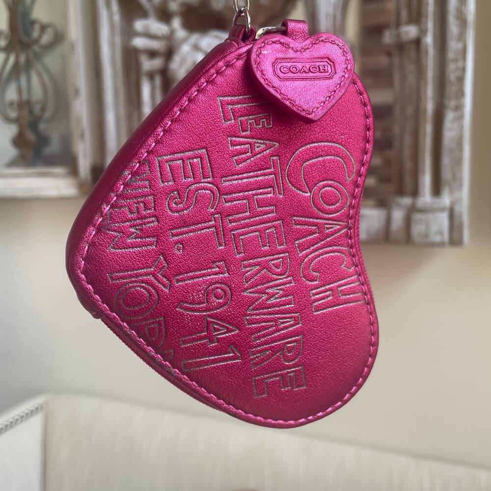 Rare COACH Metallic Pink Heart Coin Purse Bag Charm Y2K
